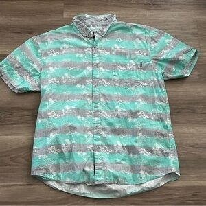MOLOKAI Surf Gray Turquoise Palm Tree Short Sleeve Button Down Men Size XL